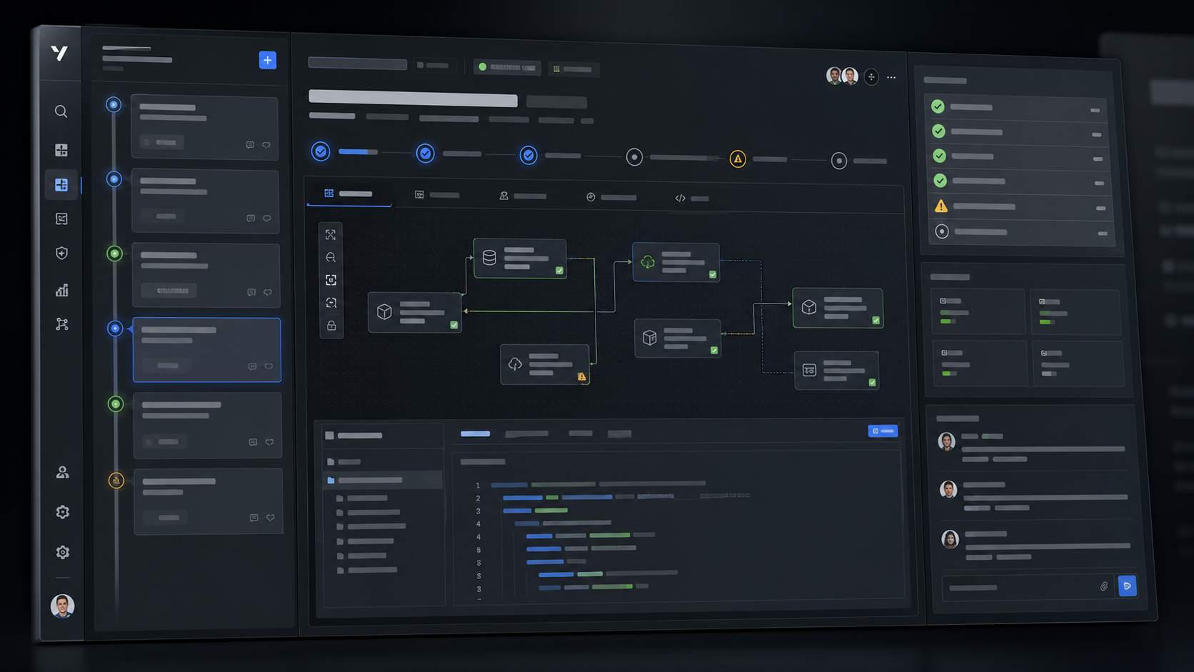 The Yuz workspace showing a change timeline, dependency map, and validation checks for an ERP customization.